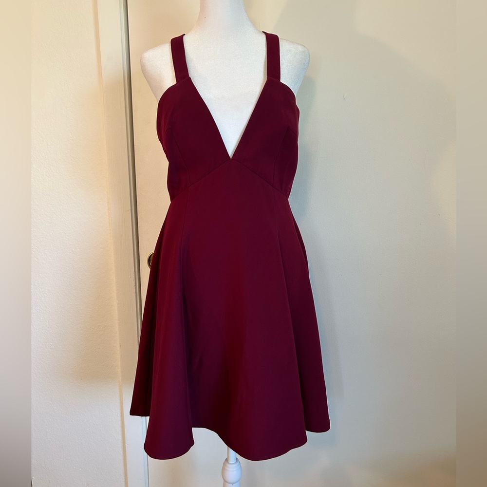 Lucy Paris Maroon Criss Cross Backless Dress
